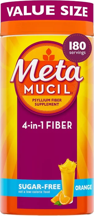 Metamucil 4-in-1 psyllium fiber powder canister, sugar-free orange, value size, 180 servings