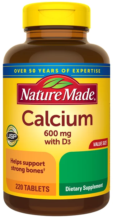 Nature Made Calcium 600 mg with D3 bottle, 220 tablets
